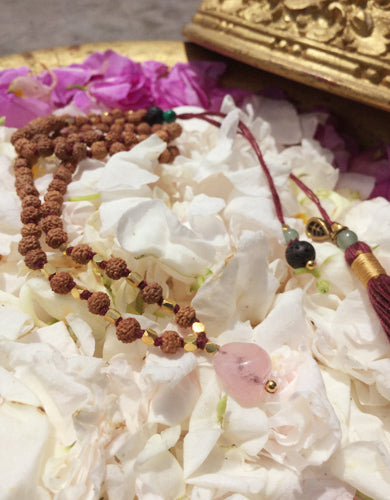 [MALA] RUDRAKSHA MORGANITE HEART